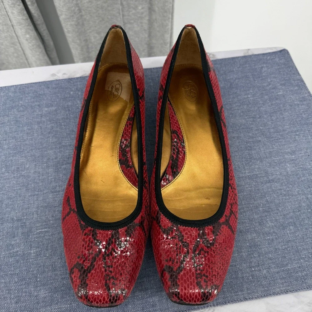 Circa Joan & David Yolanda Red Snakeskin Print Wedge 10M Pumps‎ Edgy Comfort